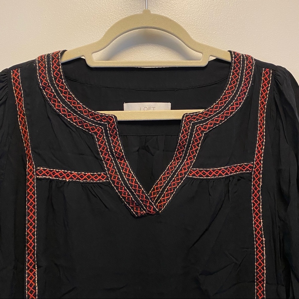 Loft Embroidered Split Neck Blouse - image 2